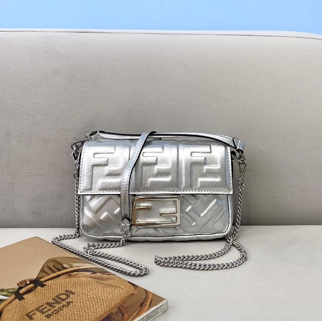 Fendi original lambskin mini baguette bag 8BS017 silver