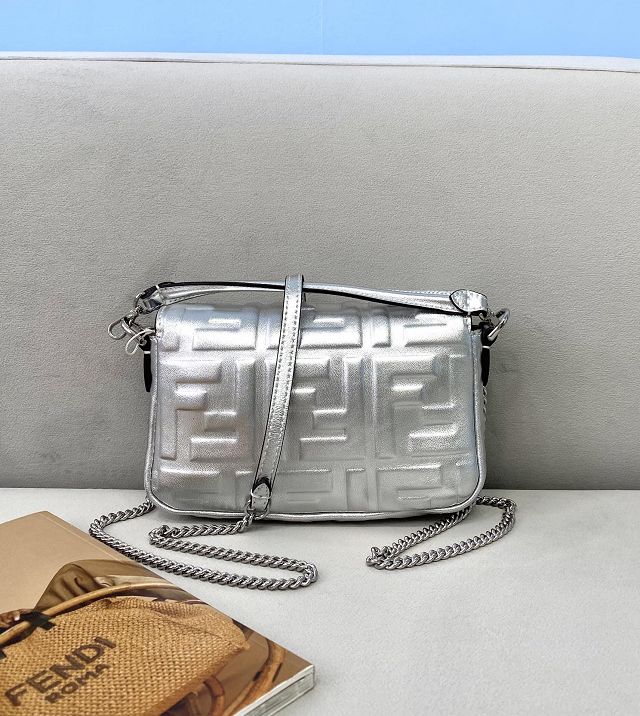 Fendi original lambskin mini baguette bag 8BS017 silver