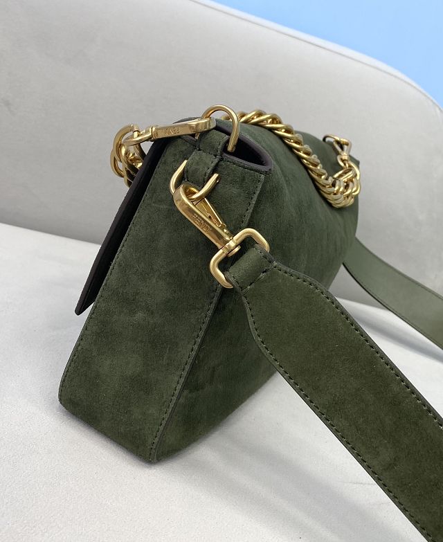 Fendi original suede large baguette bag 8BR795 green