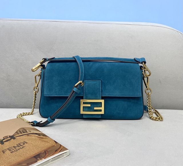 Fendi original suede medium baguette bag 8BR600 blue