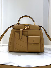 Fendi original calfskin small peekaboo bag 8BN244A coffee