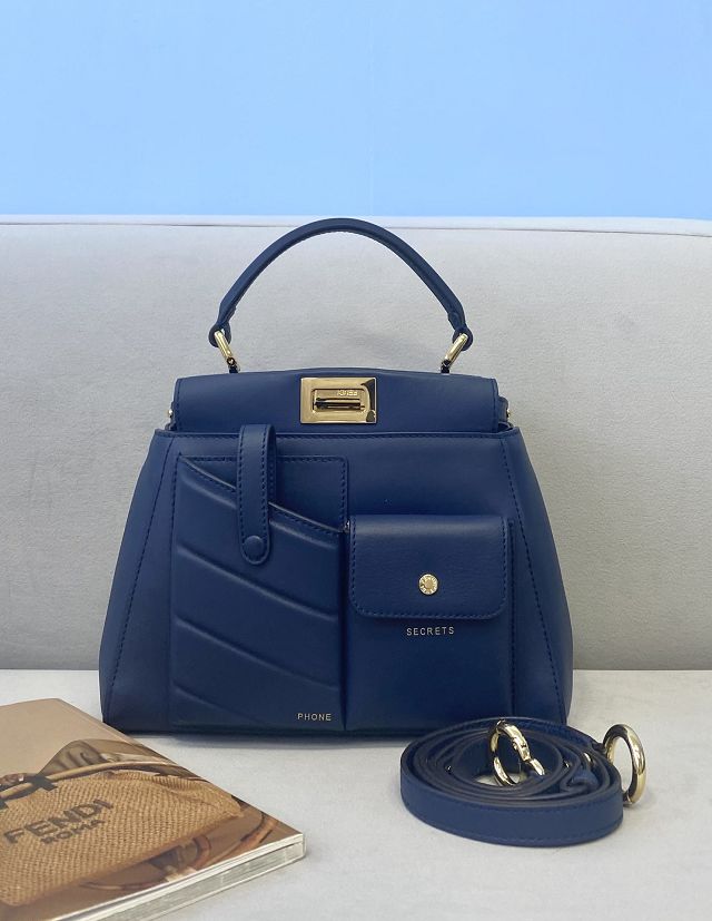 Fendi original calfskin small peekaboo bag 8BN244A navy blue