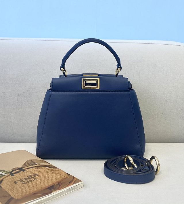 Fendi original calfskin small peekaboo bag 8BN244A navy blue