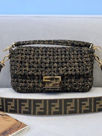 Fendi tweed medium baguette bag 8BR600 dark brown