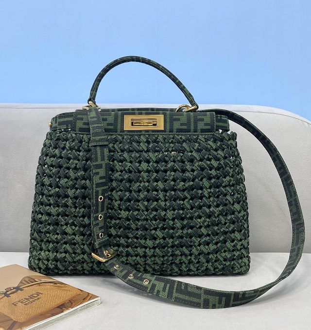 Fendi tweed medium peekaboo bag 8BN240 green