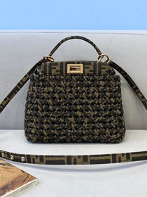 Fendi tweed small peekaboo bag 8BN244 dark brown