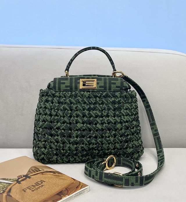 Fendi tweed small peekaboo bag 8BN244 green