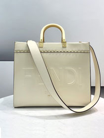 Fendi original calfskin medium sunshine shopper bag 8BH386-2 white