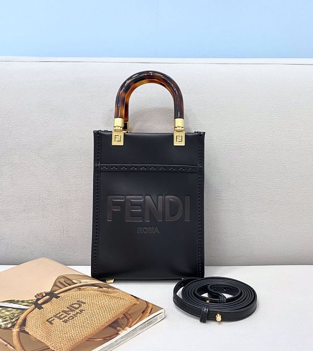 Fendi original calfskin mini sunshine shopper bag 8BS051 black