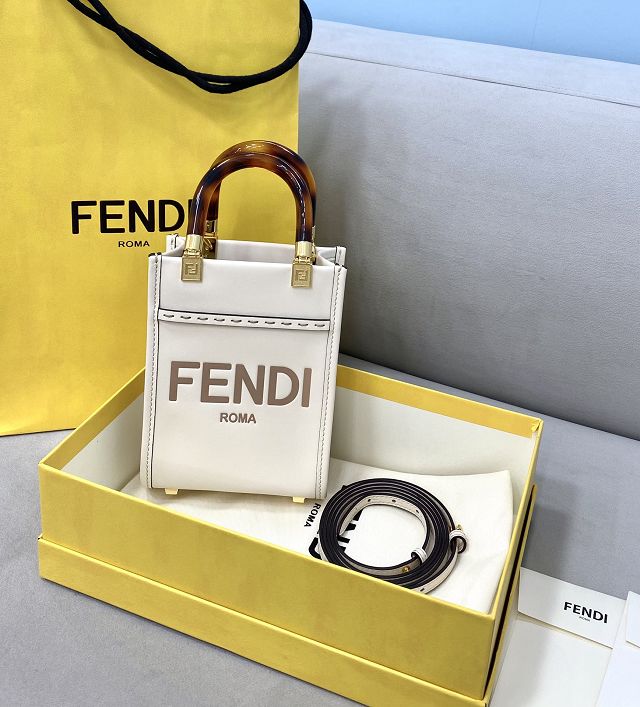 Fendi original calfskin mini sunshine shopper bag 8BS051 white