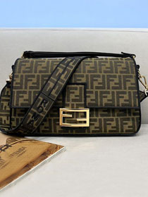 Fendi original canvas large baguette bag 8BR795 brown&black