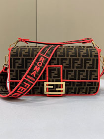 Fendi original canvas large baguette bag 8BR795 brown&red