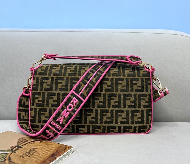 Fendi original canvas large baguette bag 8BR795 brown&rose red