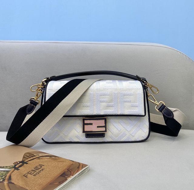 Fendi original canvas medium baguette bag 8BR600 white&black