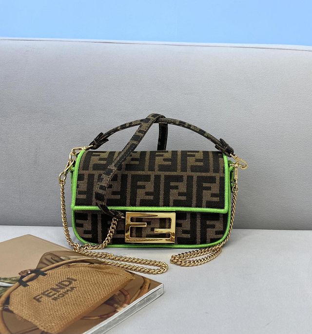 Fendi original canvas mini baguette bag 8BS017 brown&green