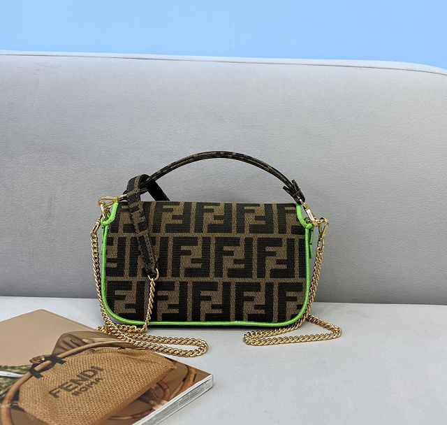 Fendi original canvas mini baguette bag 8BS017 brown&green