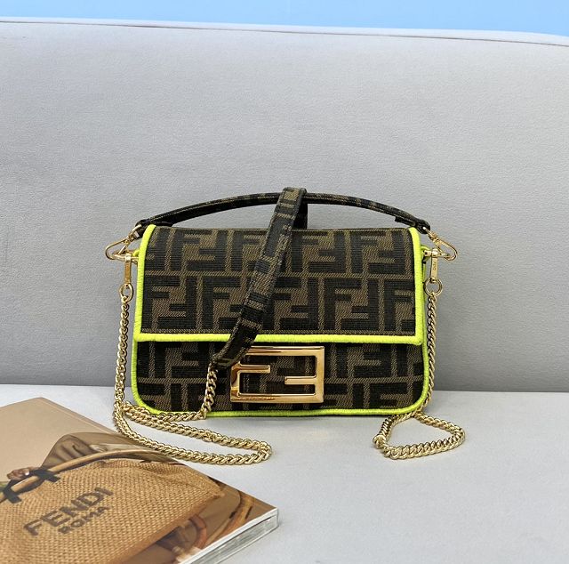 Fendi original canvas mini baguette bag 8BS017 brown&lemon yellow