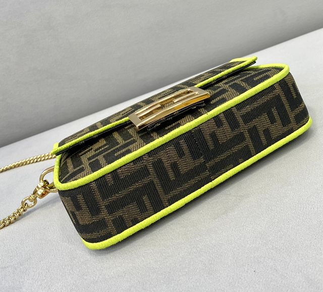 Fendi original canvas mini baguette bag 8BS017 brown&lemon yellow