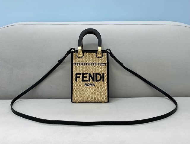 Fendi original raffia mini sunshine shopper bag 8BS051 apricot&black