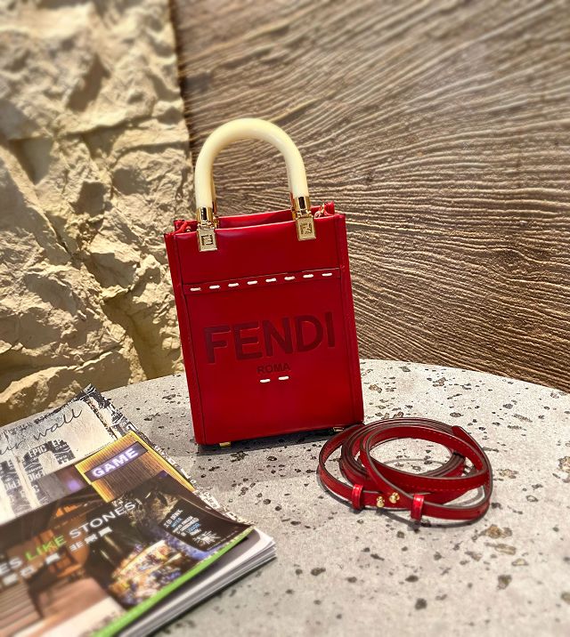 Fendi original calfskin mini sunshine shopper bag 8BS051 red