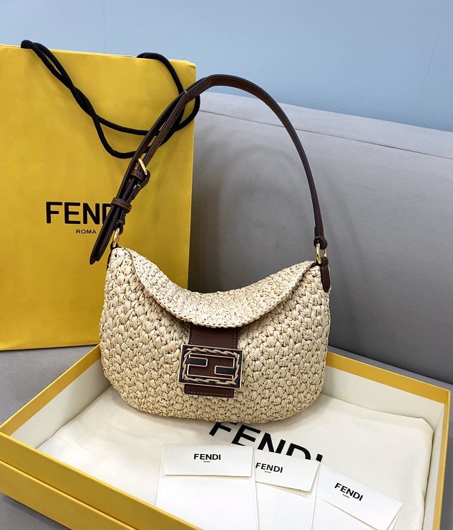 Fendi raffua small shoulder bag shopper bag 8BR790 beige