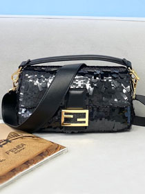 Fendi sequined medium baguette bag 8BS044 black