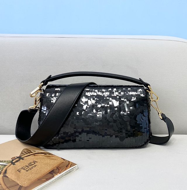 Fendi sequined medium baguette bag 8BS044 black