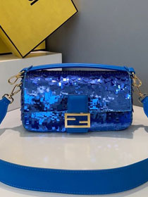 Fendi sequined medium baguette bag 8BS044 blue