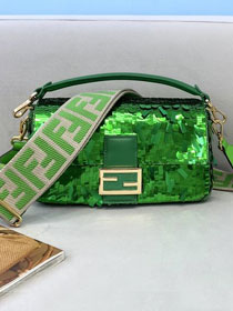 Fendi sequined medium baguette bag 8BS044 green