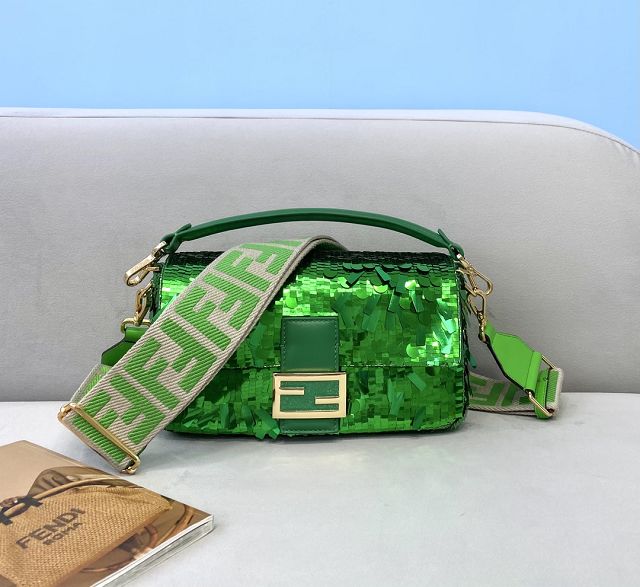 Fendi sequined medium baguette bag 8BS044 green