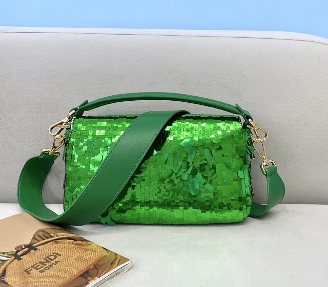 Fendi sequined medium baguette bag 8BS044 green