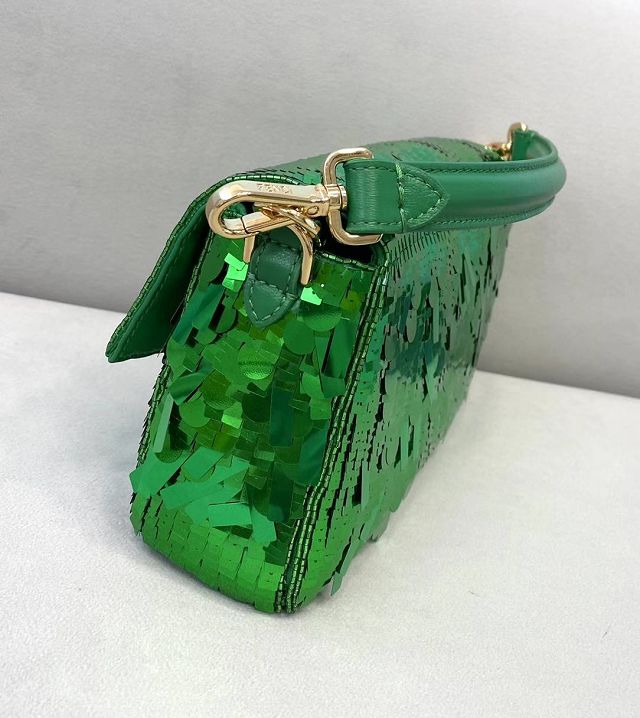 Fendi sequined medium baguette bag 8BS044 green