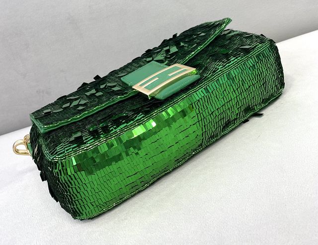 Fendi sequined medium baguette bag 8BS044 green