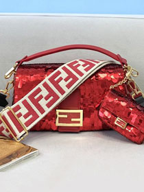 Fendi sequined medium baguette bag 8BS044 red