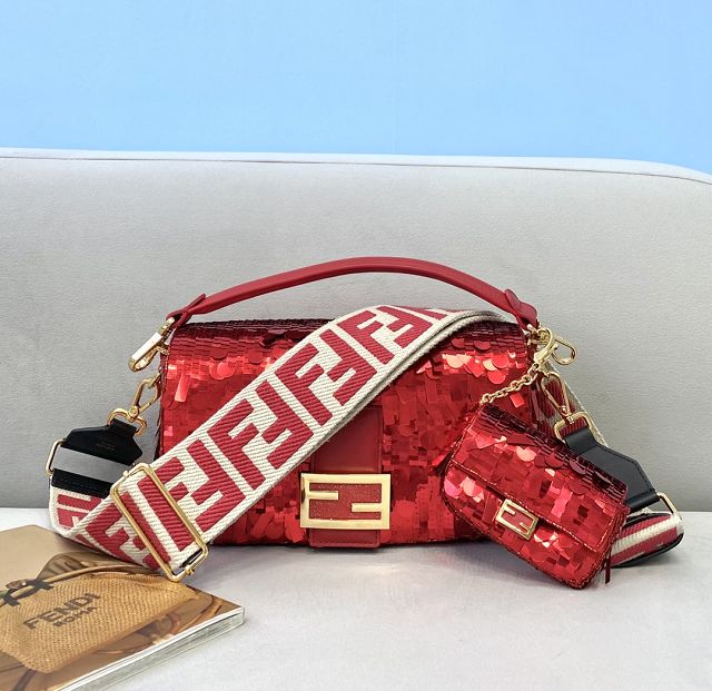 Fendi sequined medium baguette bag 8BS044 red