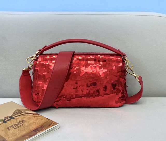 Fendi sequined medium baguette bag 8BS044 red