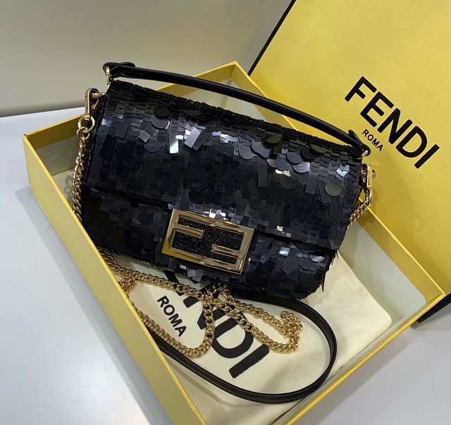 Fendi sequined mini baguette bag 8BS017 black