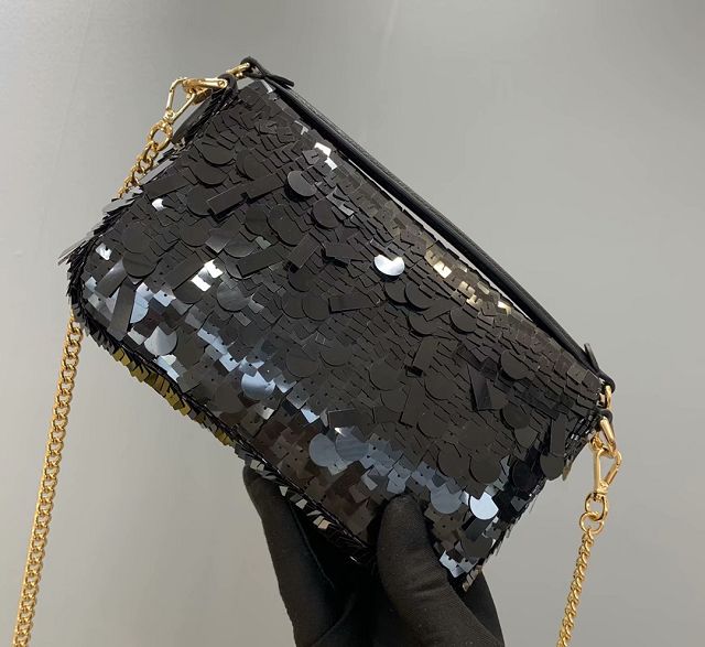 Fendi sequined mini baguette bag 8BS017 black