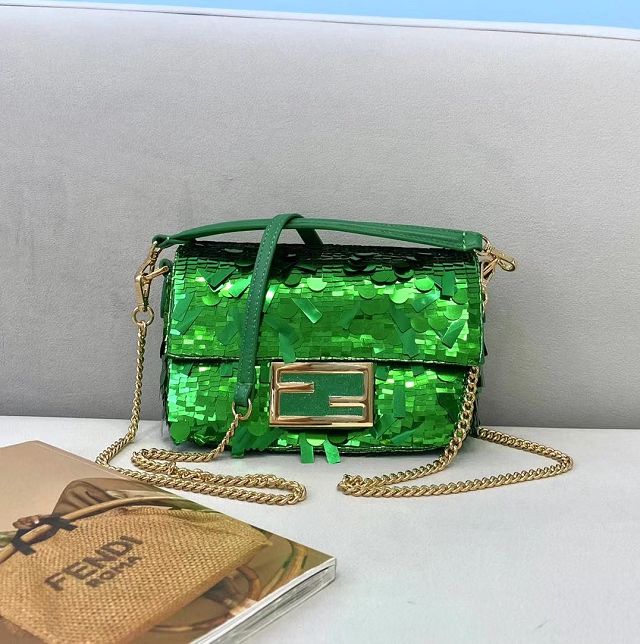 Fendi sequined mini baguette bag 8BS017 green