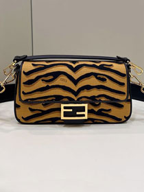 Fendi fabric medium baguette bag 8BR600 black&dark yellow