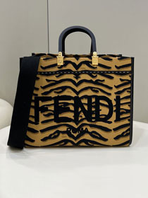 Fendi fabric medium sunshine shopper bag 8BH386 black&dark yellow