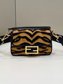 Fendi fabric mini baguette bag 8BS017 black&dark yellow