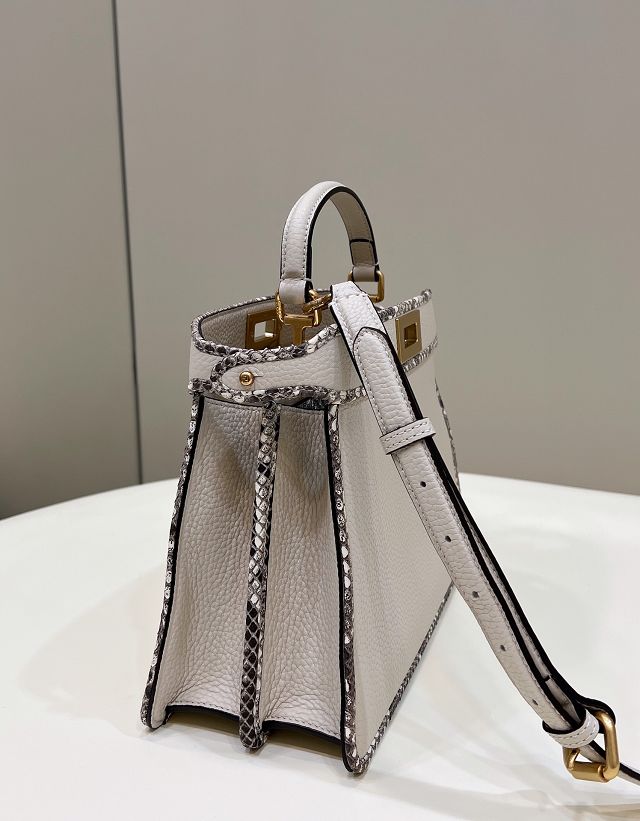 Fendi original calfskin&python small peekaboo ISeeU bag 8BN327 white