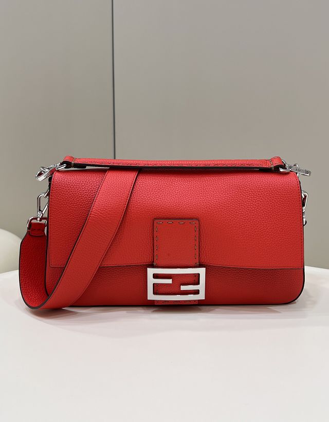 Fendi original grained calfskin large baguette bag 8BR795 red