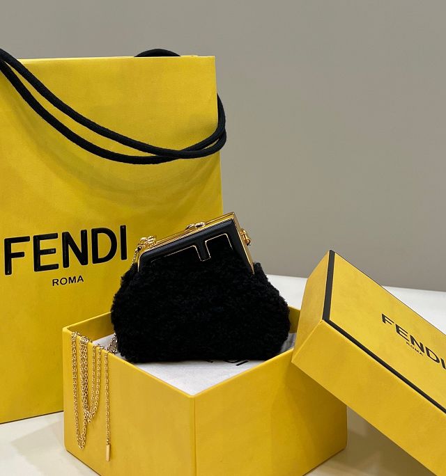 Fendi original sheepskin first nano bag 7AS051 black