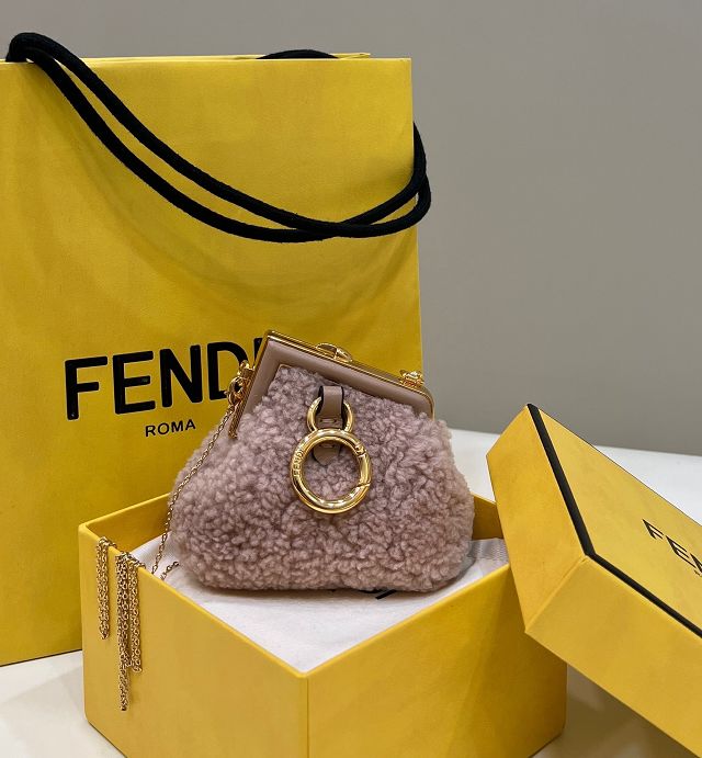 Fendi original sheepskin first nano bag 7AS051 pink