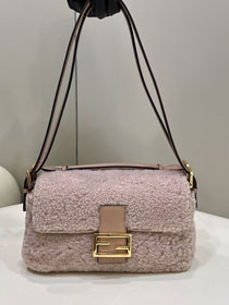 Fendi sheepfur medium double flap baguette bag 8BR791 pink