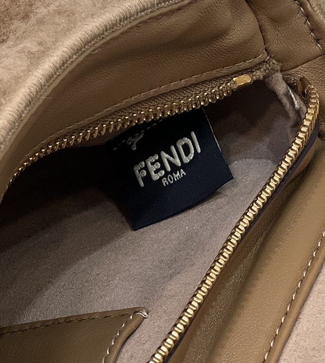 Fendi sheepfur medium double flap baguette bag 8BR791 khaki