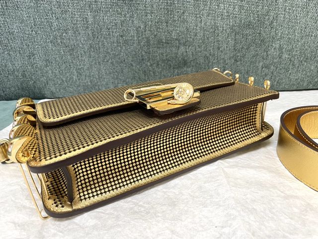 Fendi original calfskin brooch baguette bag 8BR801 gold