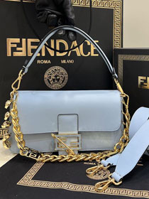 Fendi original calfskin brooch baguette bag 8BR801 blue